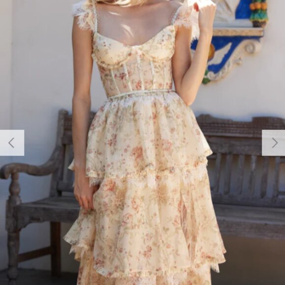 V. Chapman Dresses & Skirts - V. Chapman Floral Tiered Maxi Dress in Cream and Pink